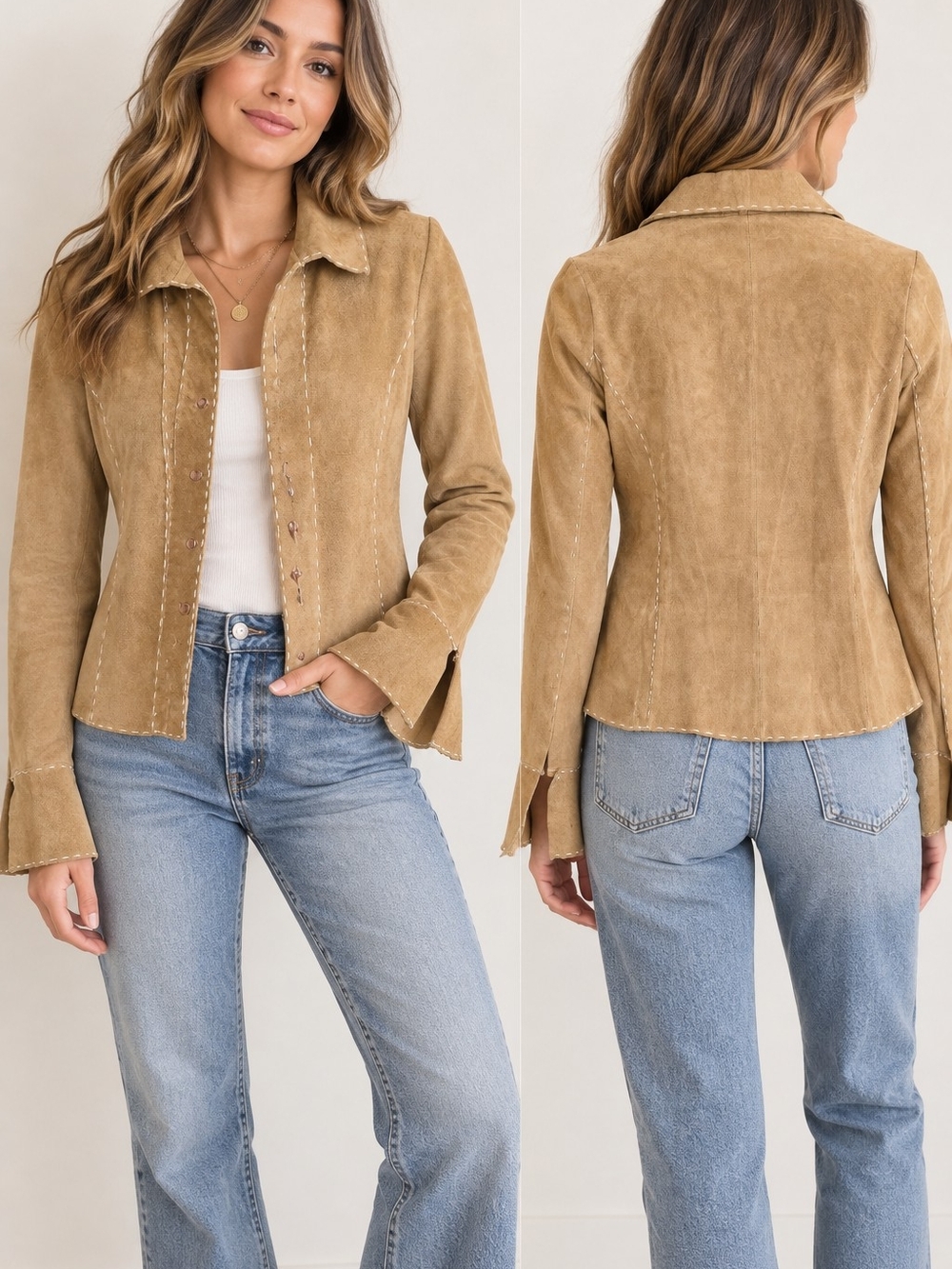 Vintage Y2K Wet Seal 100% Leather Jacket Whipstitch Boho Hippie Western  Flaw